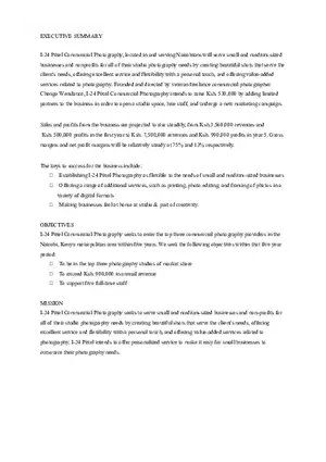 Pixel Commercial Photography Business Plan