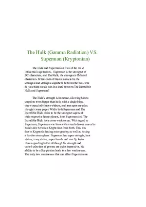 The Hulk (Gamma Radiation) VS. Superman (Kryptonian)