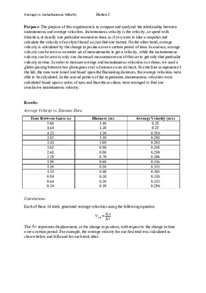 Avg vs. Inst Velocity Lab Report