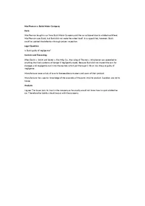 MacPherson v. Buick Motor Company Case and Other
