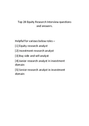 Most Asking Equity Research Interview Questions and Answer