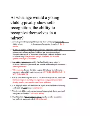 Exam 1 Answers - Cognitive and Moral Development in Childhood