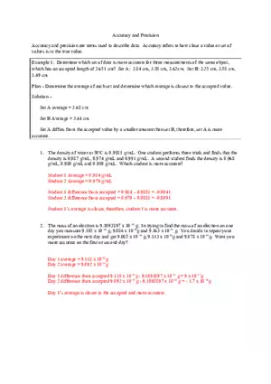 Accuracy and Precision Chapter 1 Exercises Key