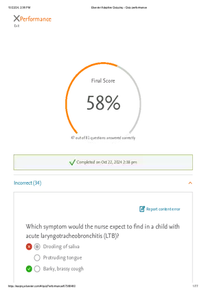 Elsevier Adaptive Quizzing - Quiz performance respiratory