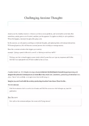 Worksheets Challenging Anxious Thoughts
