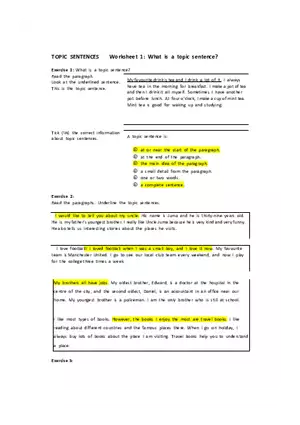 Topic Sentences Worksheet 1