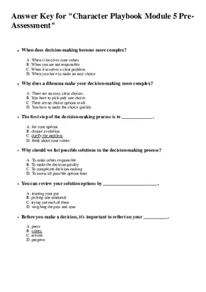 Answer Key for Character Playbook Module 5 Pre-Assessment