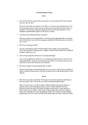 Personal Finance Project Answers