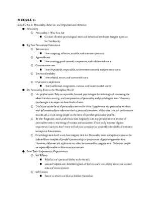 Personality Behavior and Organizational Behavior