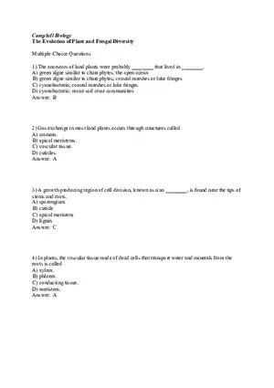 The Evolution of Plant and Fungal Diversity Answer Key 1-46