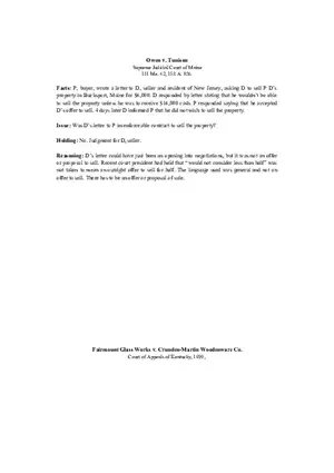 Contracts Case Briefs - Owen v. Tunison and Others