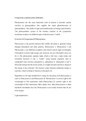 Components of Photosystems Definition Lecture Notes