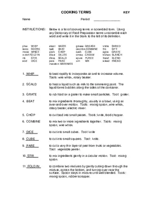 Cooking Terms Key