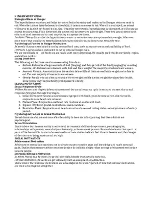 Psychological Factors in Hunger Motivation