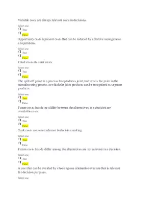 Decision-Making in Managerial Accounting (T or F)