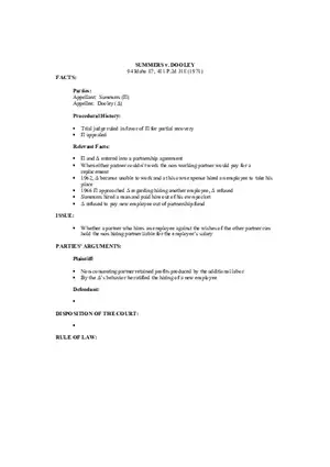Summers v. Dooley - Lecture Notes