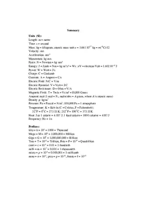 Conceptual Physics Summary of Formula Sheet