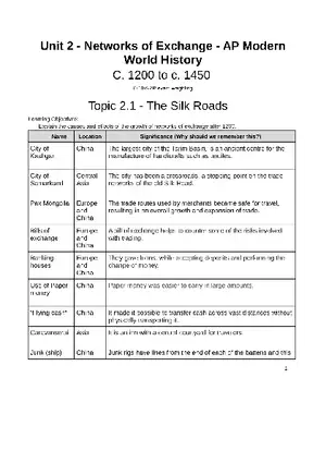 Unit 2 Review for World History C. 1200 to c. 1450