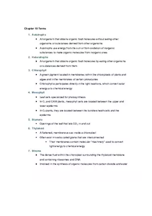 Study Guide Ch 10 (Photosynthesis)