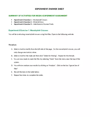 Experiment Answer Sheet