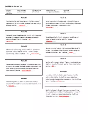 Cell Riddles Answer Key