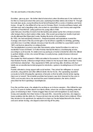 The Life and Deaths of Dorothea Puente Detailed Notes
