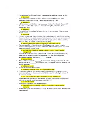 Corporate Strategies and Acquisitions - Quiz
