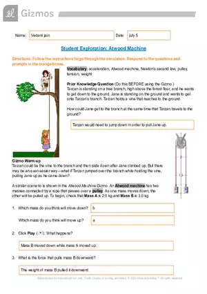 Student Exploration: Atwood Machine