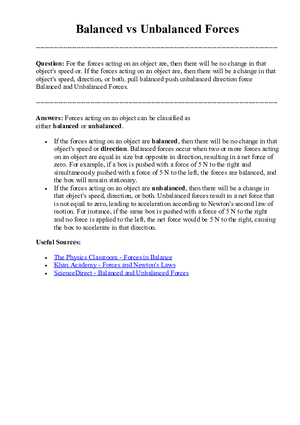 Balanced vs Unbalanced Forces