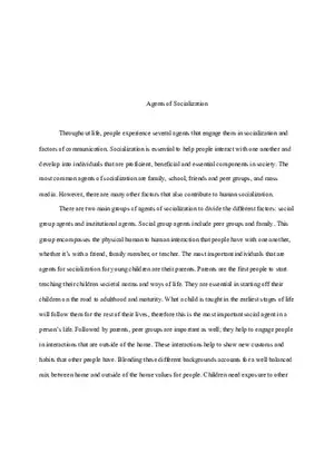 Essay About the Agents of Socialization