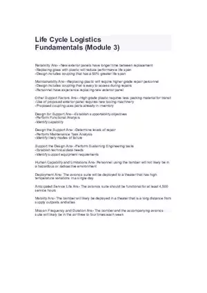Life Cycle Logistics Fundamentals (Module 3)