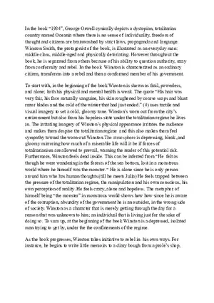 Essay Winston 1984 Character Analysis (Orwell's Book)