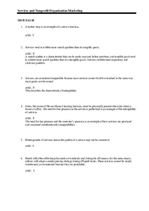 Services and Nonprofit Organization Marketing Answer Key Part 1