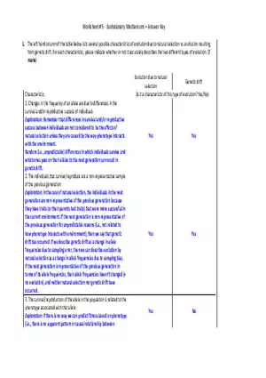 Worksheet - Evolutionary Mechanisms Answer Key