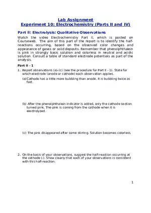 Lab Electrochemistry (Parts II and IV)