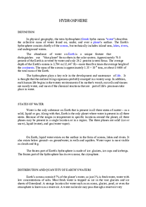 Hydrosphere Earth Science