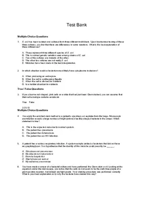 Test Practice Questions to Study for Microbiology Chapter Four Part 1
