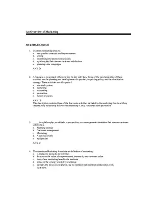 An Overview of Marketing Chapters 1-2 Answer Key