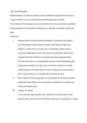 Time Management Speech Outline