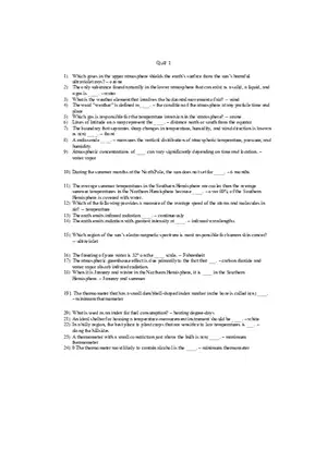 Quiz 1 - Atmospheric Basics and Weather Elements