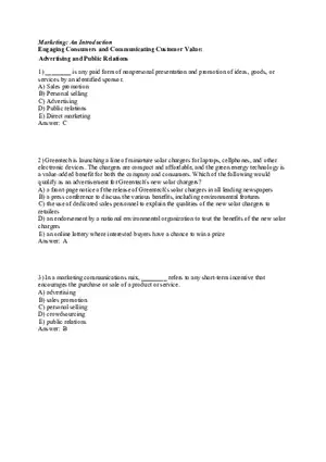 Engaging Consumers and Communicating Customer Value Answers Part 1