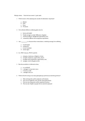 Introduction to Marketing Exam Questions and Answers