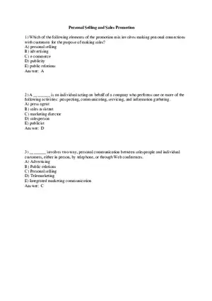 Personal Selling and Sales Promotion with Answers Part 1