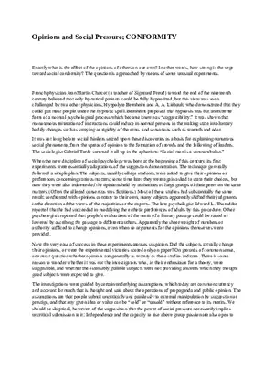 Opinions and Social Pressure - Conformity Study Guide Part 1