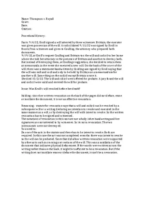 Thompson v. Royall -  Briefs for Trust and Estates