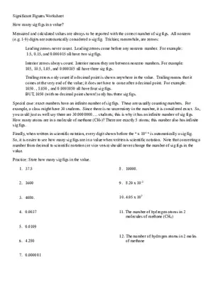 How Many In a Value Significant Figures In a Value Worksheet