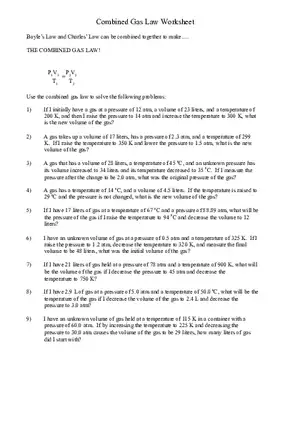 Gas Laws Combined Worksheet Answer Key
