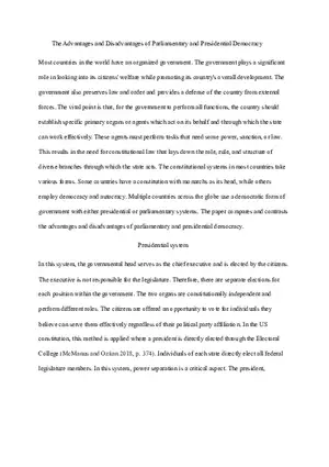 The Advantages and Disadvantages of Parliamentary and Presidential Democracy