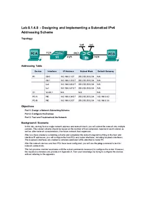 Lab - Designing and Implementing a Subnetted IPv4 Addressing Scheme