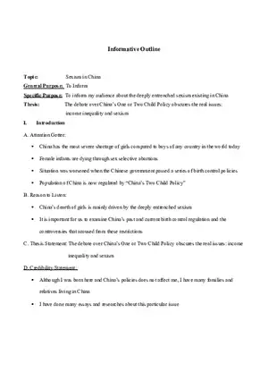 Informative Speech Outline - Sexism in China